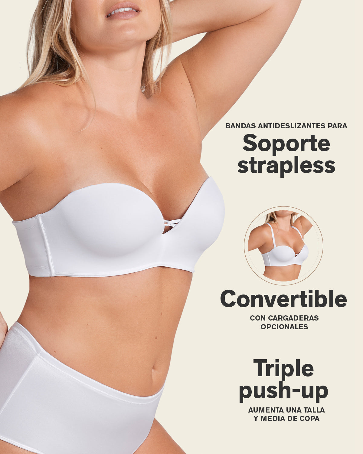 BRASIER MUJER LEONISA 11968 TRIPLE REALCE BLANCO - 3