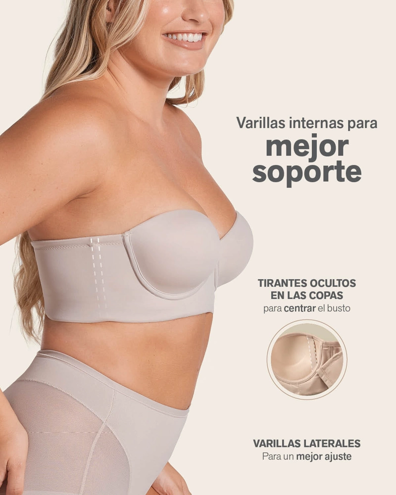 BUSTIER MUJER LEONISA 11911 STRAPLESS 360° DE PERFECCIÓN BEIGE - 8