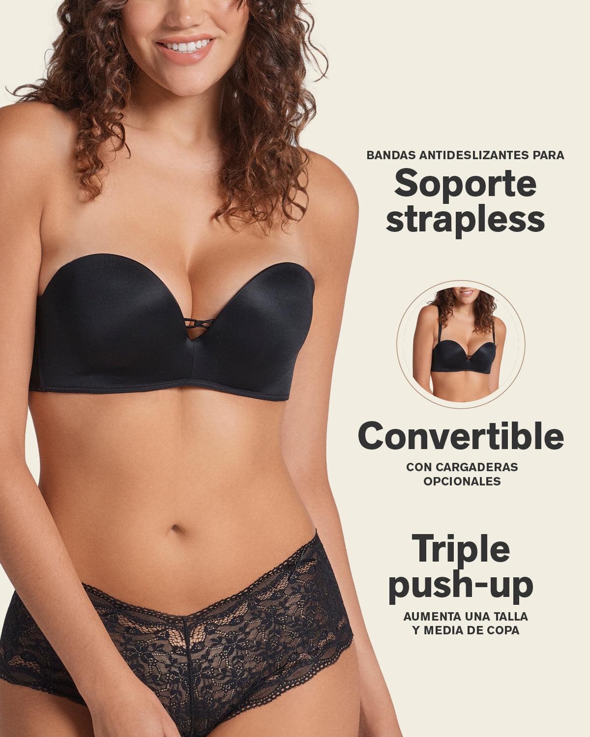 BRASIER MUJER LEONISA 11968 TRIPLE REALCE NEGRO - 3