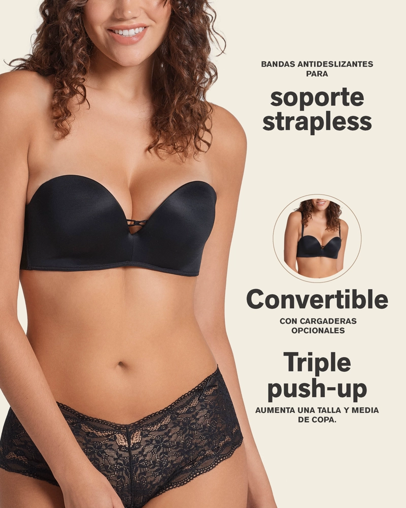 BRASIER MUJER LEONISA 11968 TRIPLE REALCE NEGRO - 4
