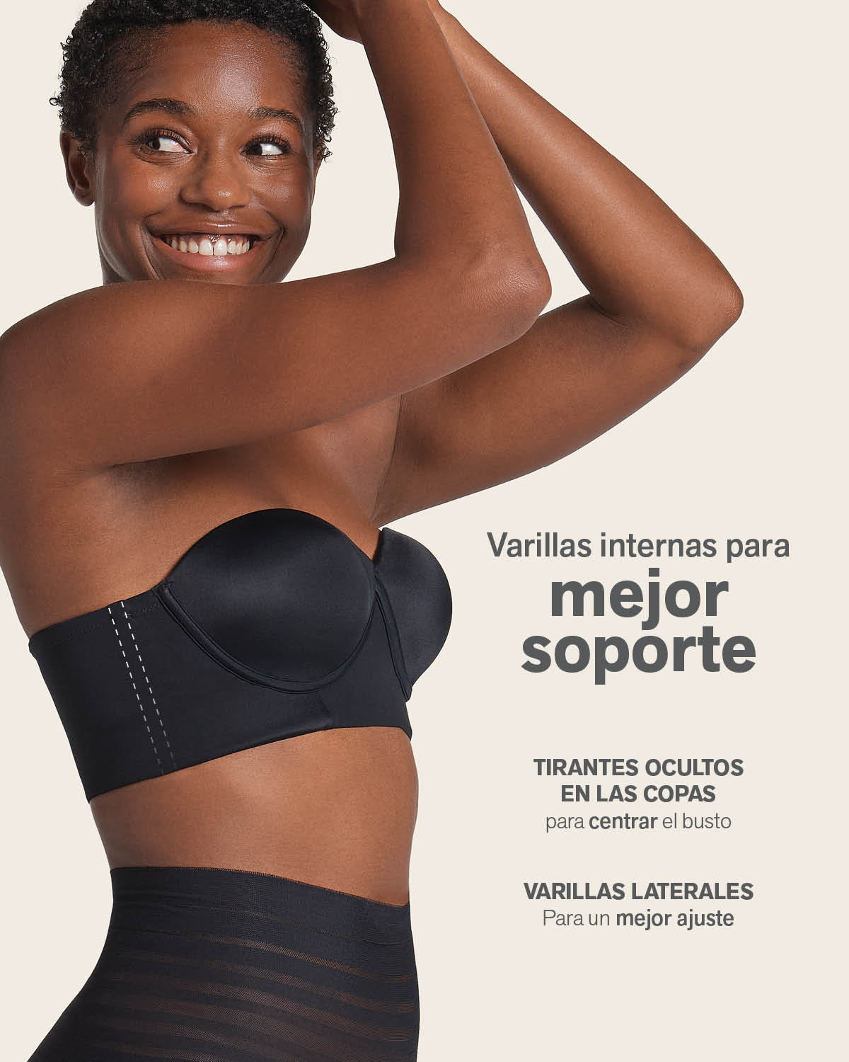 BUSTIER MUJER LEONISA 11911 STRAPLESS 360° DE PERFECCIÓN NEGRO - 3