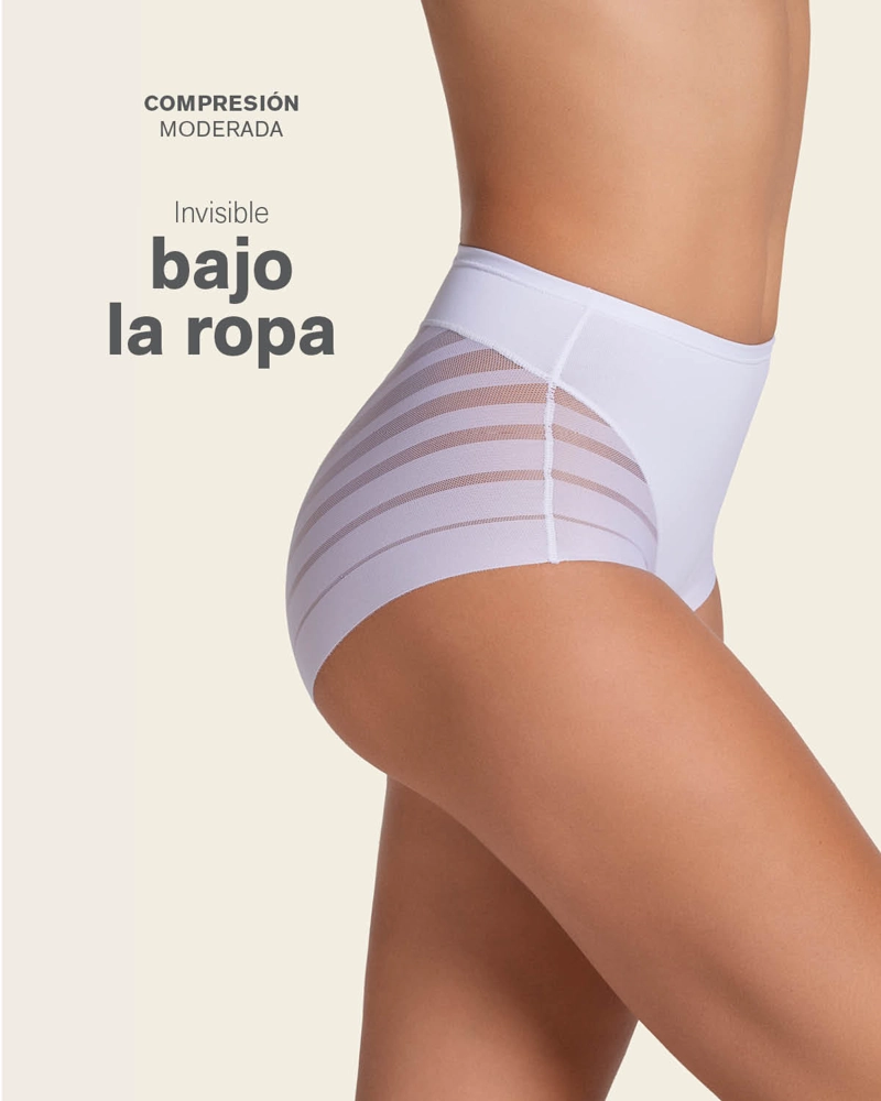 CALZÓN FAJA MUJER LEONISA 12903 CLÁSICO CON CONTROL MODERADO DE ABDOMEN Y BANDAS EN TUL BLANCO - 2