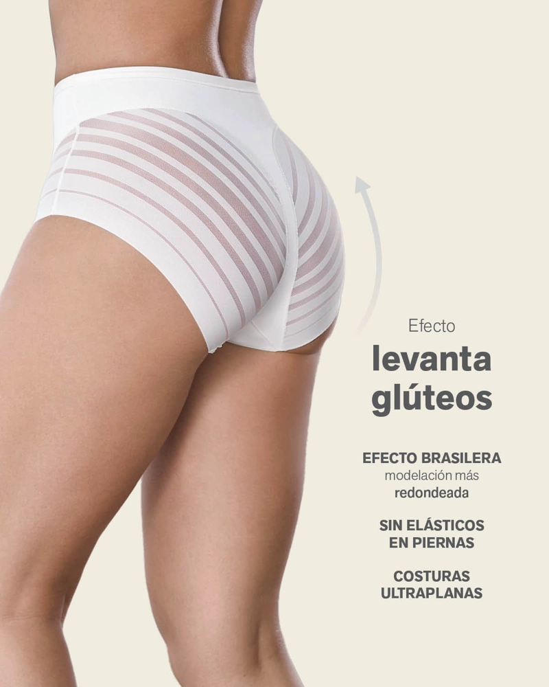 CALZÓN FAJA MUJER LEONISA 12903 CLÁSICO CON CONTROL MODERADO DE ABDOMEN Y BANDAS EN TUL BLANCO - 3