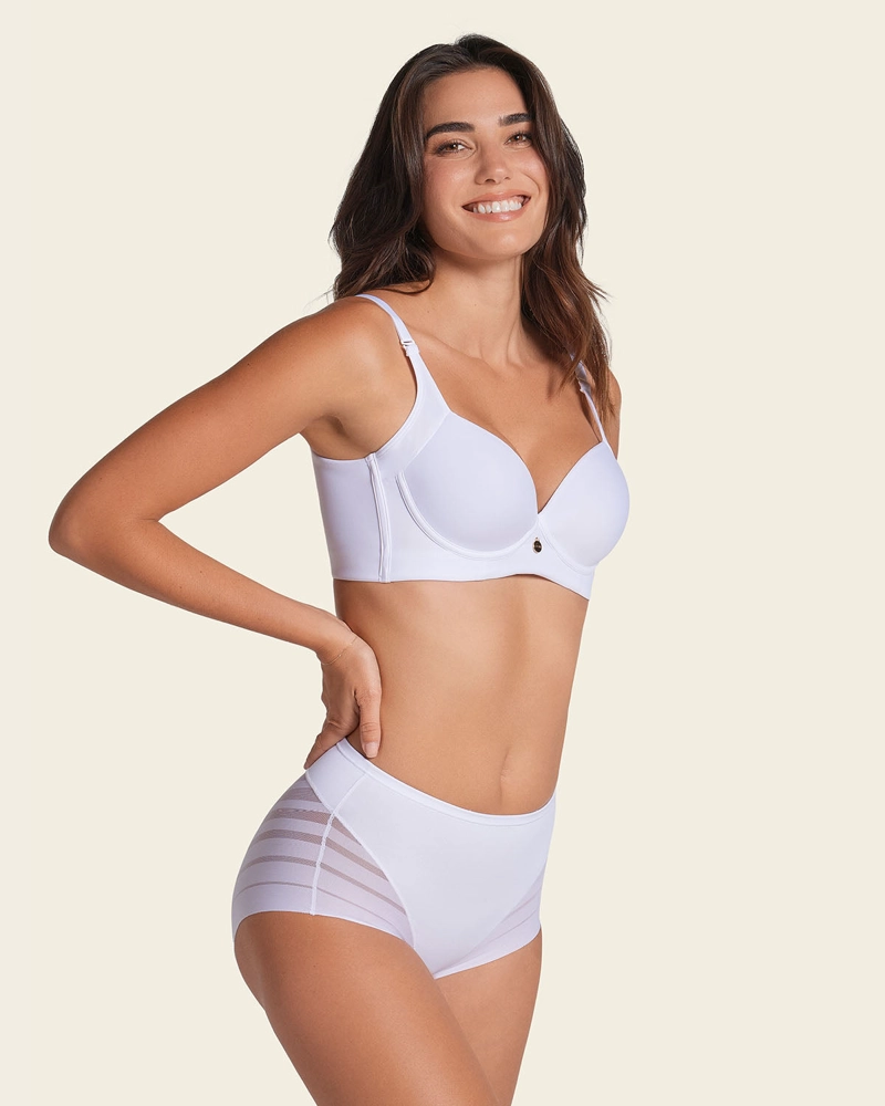 CALZÓN FAJA MUJER LEONISA 12903 CLÁSICO CON CONTROL MODERADO DE ABDOMEN Y BANDAS EN TUL BLANCO - 5
