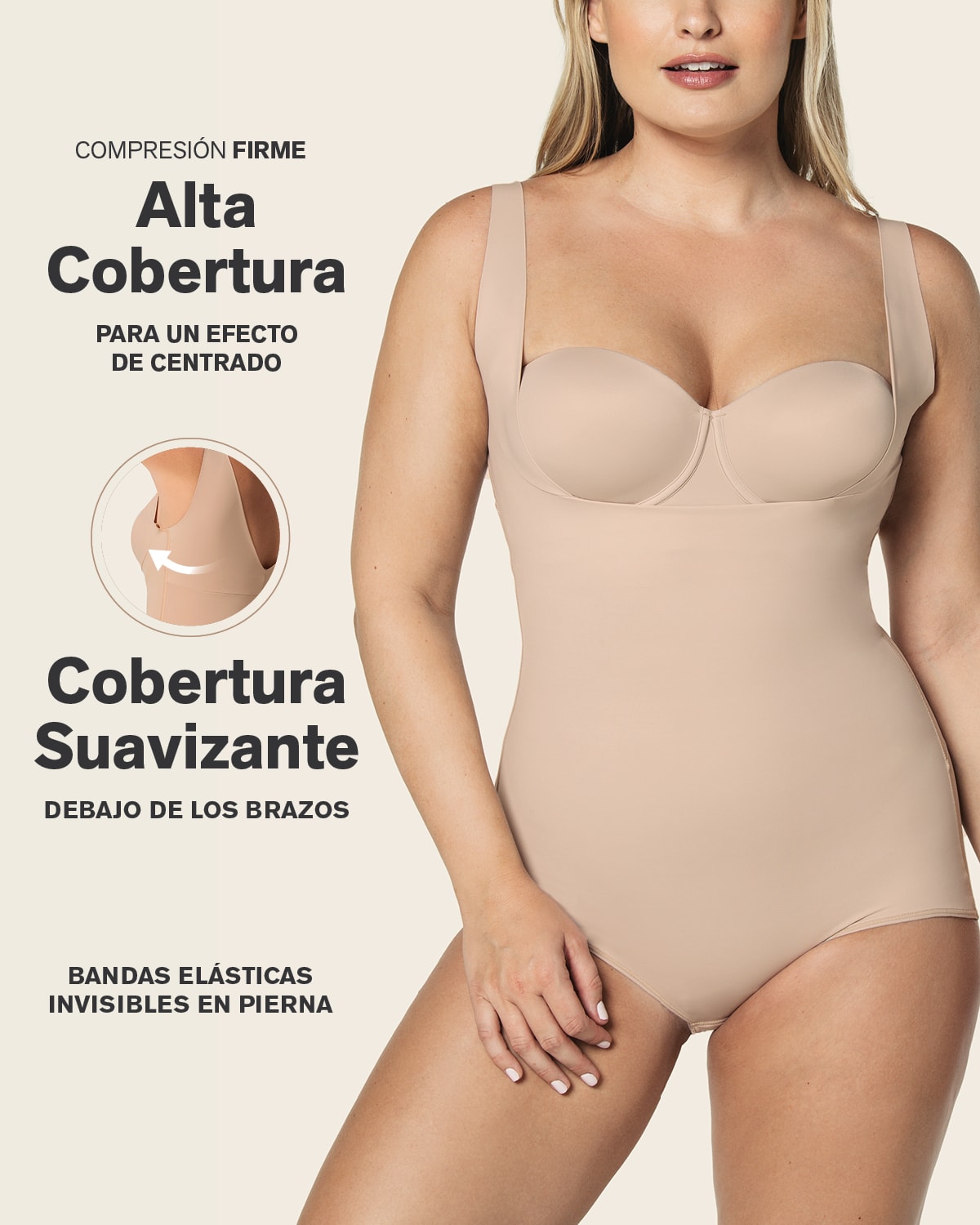BODY FAJA MOLDEADOR MUJER LEONISA 18524 ASPECTO INVISIBLE EN GLÚTEOS CAFÉ CLARO - 3