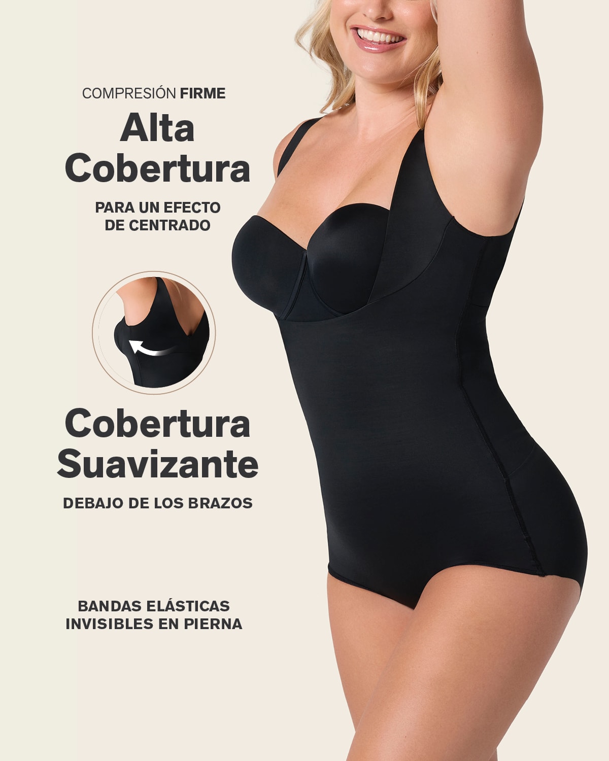 BODY FAJA MOLDEADOR MUJER LEONISA 18524 ASPECTO INVISIBLE EN GLÚTEOS NEGRO - 3
