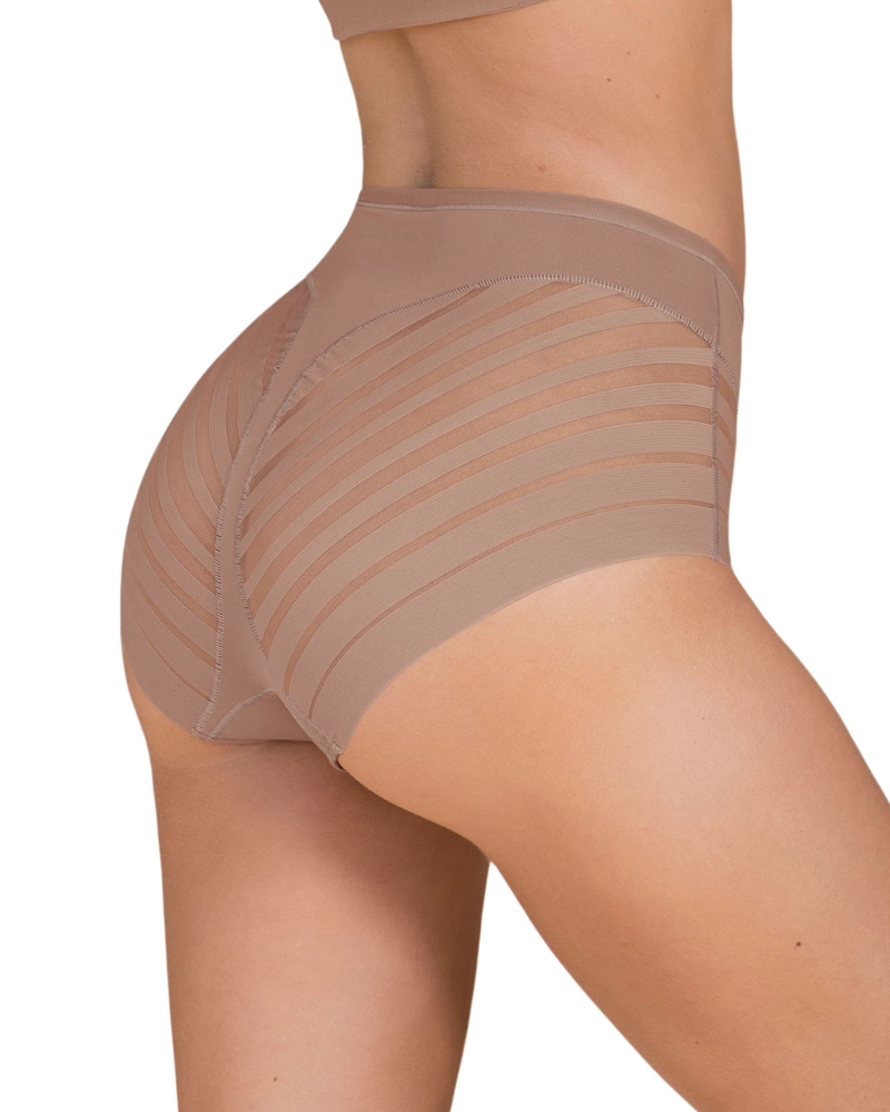 CALZÓN FAJA MUJER LEONISA 12903 CLÁSICO CON CONTROL MODERADO DE ABDOMEN Y BANDAS EN TUL CAFE - 6