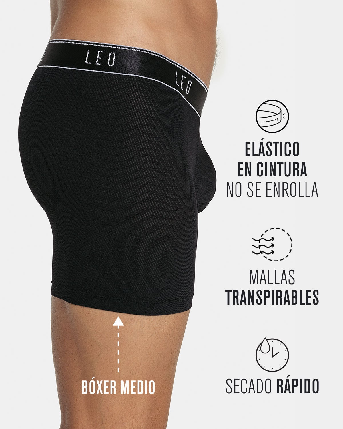 BÓXER HOMBRE LEONISA 33300 MEDIO DISEÑO ERGONÓMICO ULTRAFRESCO Y CÓMODO EN MICROFIBRA BLANCO - 3