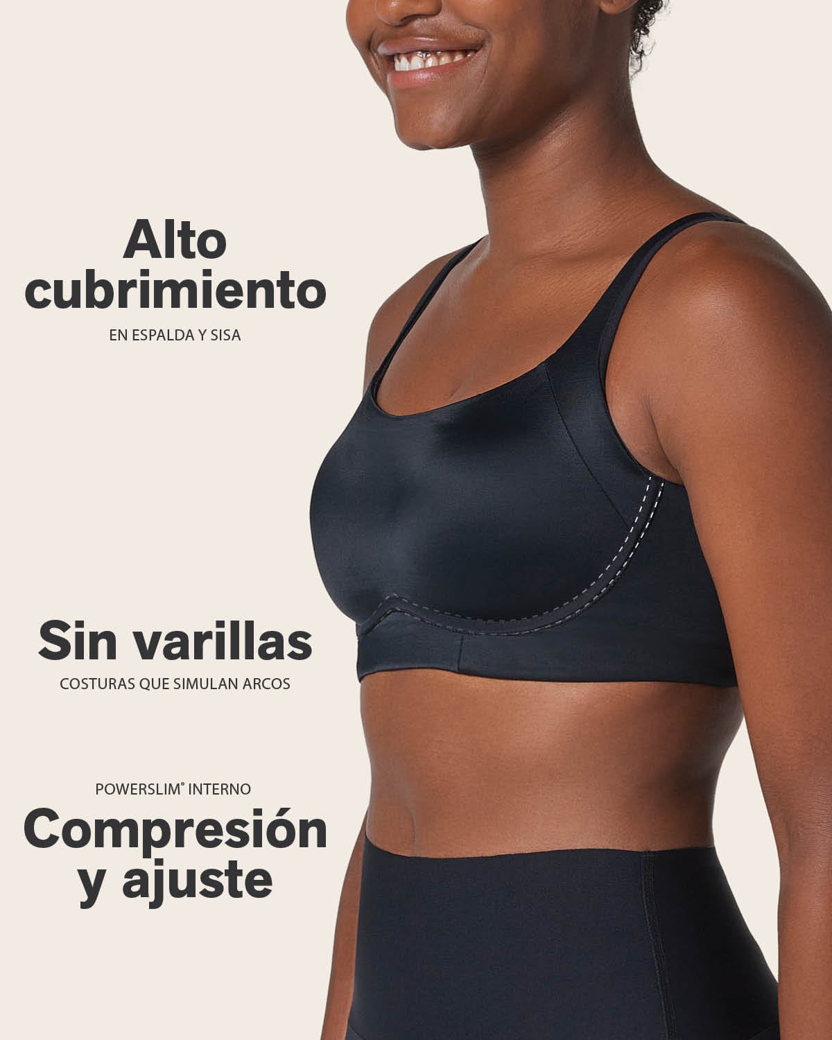 SOSTÉN MUJER LEONISA 91054 SIN ARCO ULTRACÓMODO DE ALTO SOPORTE Y CUBRIMIENTO EVERYDAY BRA NEGRO - 3
