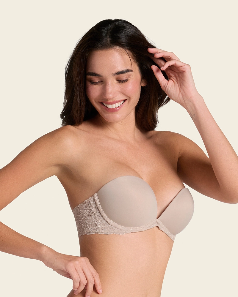 SOSTÉN MUJER LEONISA 91043 TRIPLE REALCE EFECTO 3D ESCOTE PROFUNDO CAFE CLARO - 1