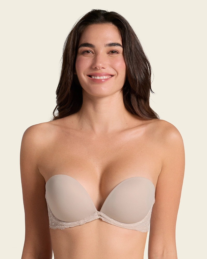 SOSTÉN MUJER LEONISA 91043 TRIPLE REALCE EFECTO 3D ESCOTE PROFUNDO CAFE CLARO - 2