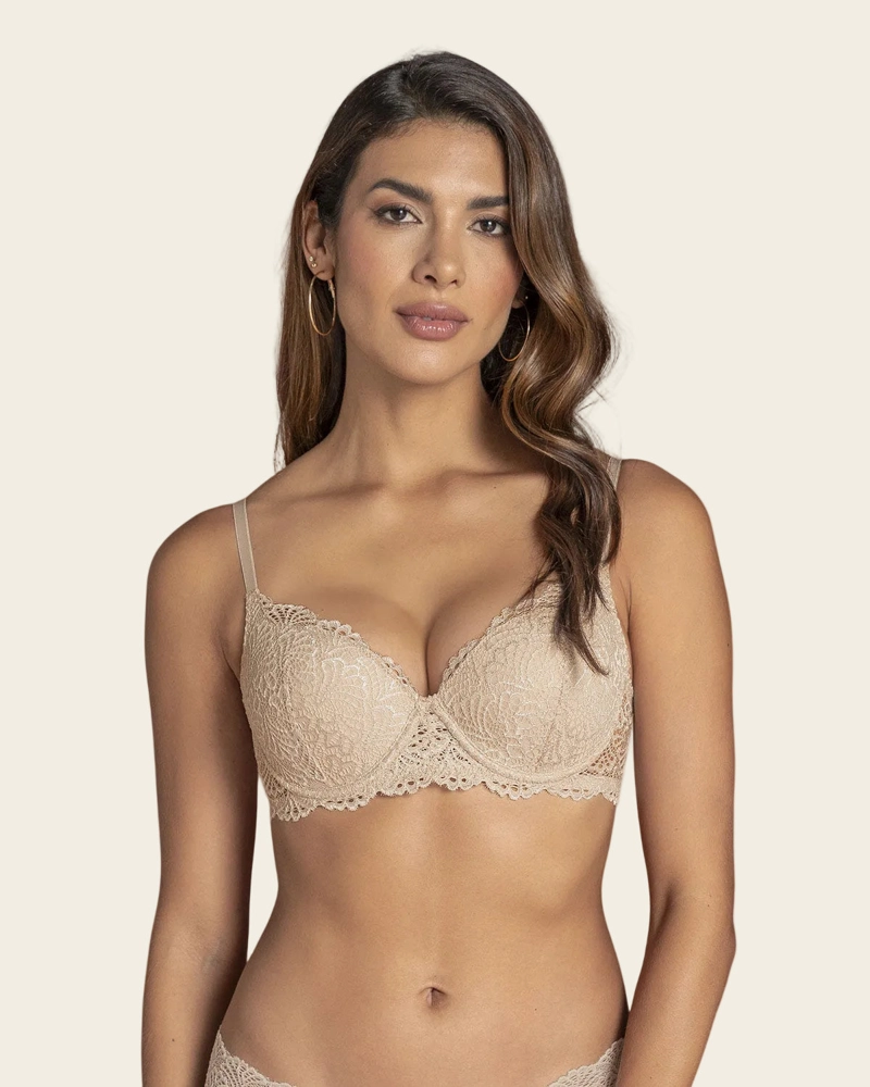 SOSTÉN MUJER LEONISA 71326 DE REALCE SUAVE EN ENCAJE CON BRETELES MULTIUSOS BEIGE - 1