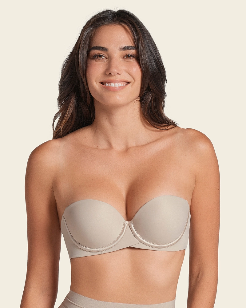 SOSTÉN MUJER LEONISA 11843 STRAPLESS DE DOBLE REALCE QUE AUMENTA DOS TALLAS DE COPA BEIGE - 1