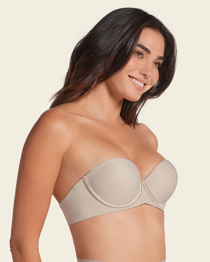SOSTÉN MUJER LEONISA 11843 STRAPLESS DE DOBLE REALCE QUE AUMENTA DOS TALLAS DE COPA BEIGE - 2