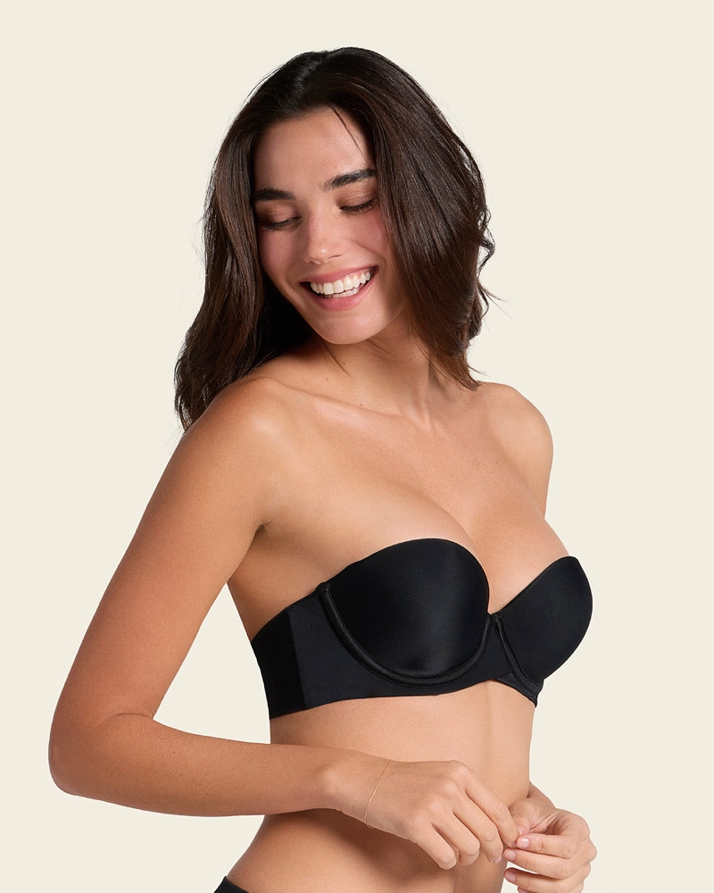 SOSTÉN MUJER LEONISA 11843 STRAPLESS DE DOBLE REALCE QUE AUMENTA DOS TALLAS DE COPA NEGRO - 1