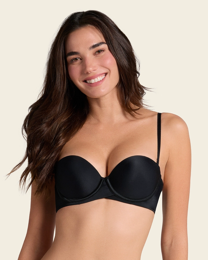 SOSTÉN MUJER LEONISA 11843 STRAPLESS DE DOBLE REALCE QUE AUMENTA DOS TALLAS DE COPA NEGRO - 2