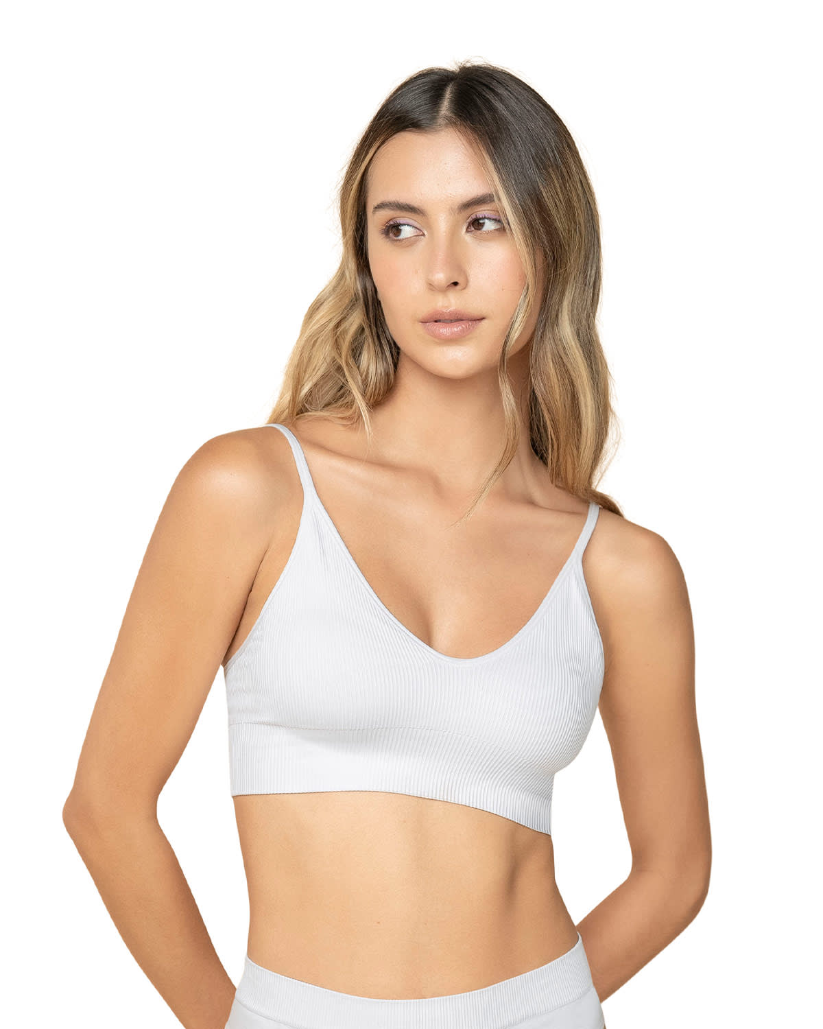 TOP MUJER LEONISA 91088 TECNOLOGÍA SEAMLESS CON TEXTURA ACANALADA NATURAL COMFORT BLANCO - 1