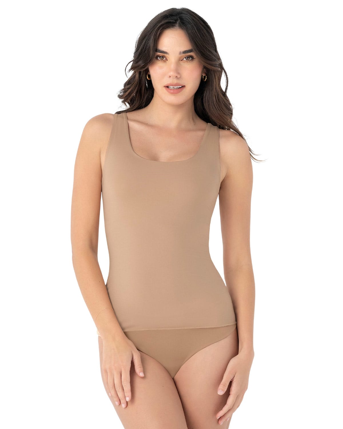 CAMISETA DE CONTROL MODERADO CON DOBLE CAPA EN ABDOMEN 015815 CAFE - 1
