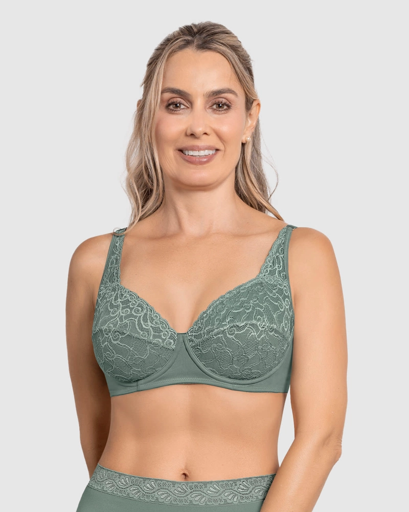 SOSTE N TRIANGULAR CON COPAS EN ENCAJE Y ESPALDA EN TELA LISA 71357 VERDE - 1