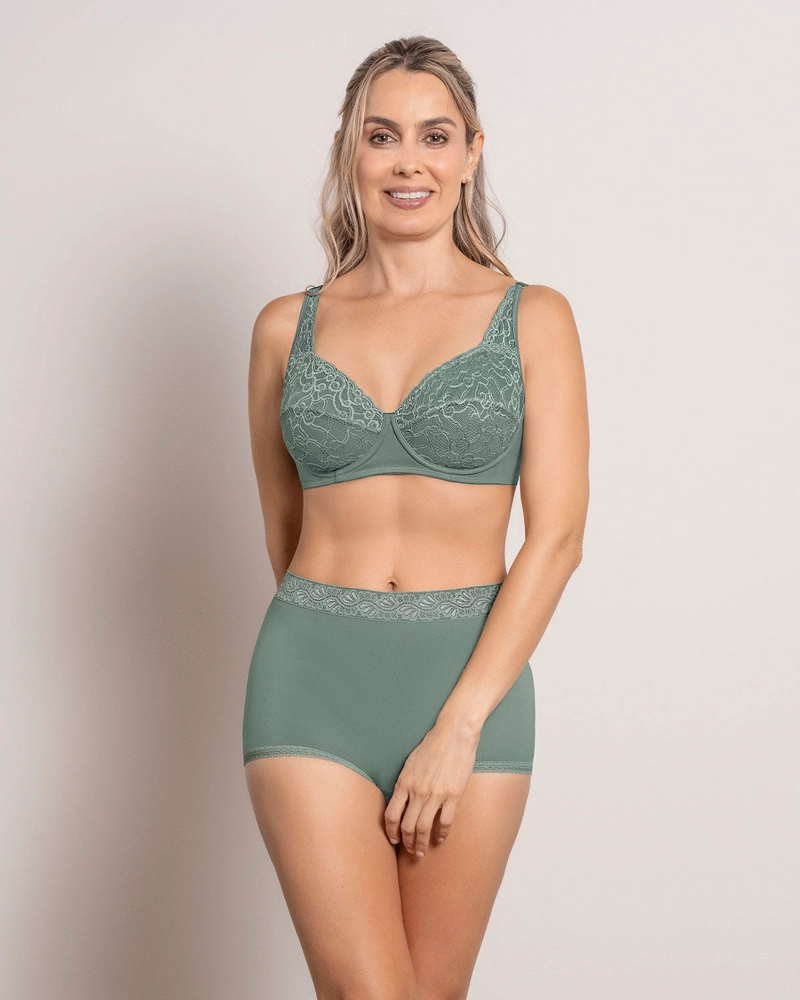 SOSTE N TRIANGULAR CON COPAS EN ENCAJE Y ESPALDA EN TELA LISA 71357 VERDE - 3