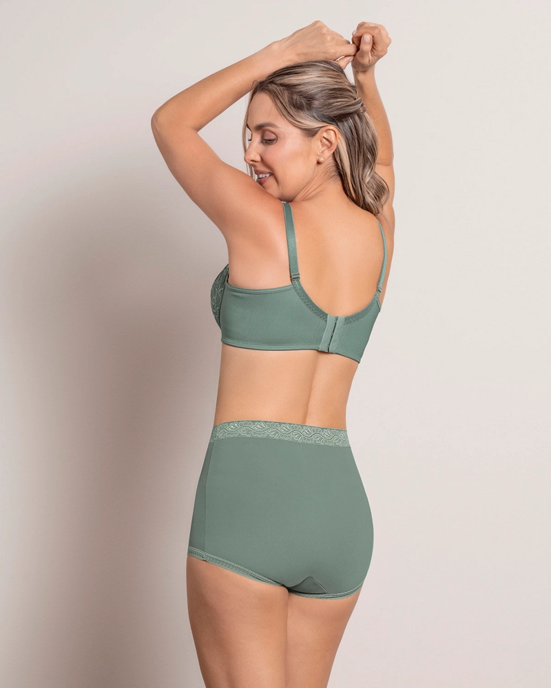 SOSTE N TRIANGULAR CON COPAS EN ENCAJE Y ESPALDA EN TELA LISA 71357 VERDE - 4