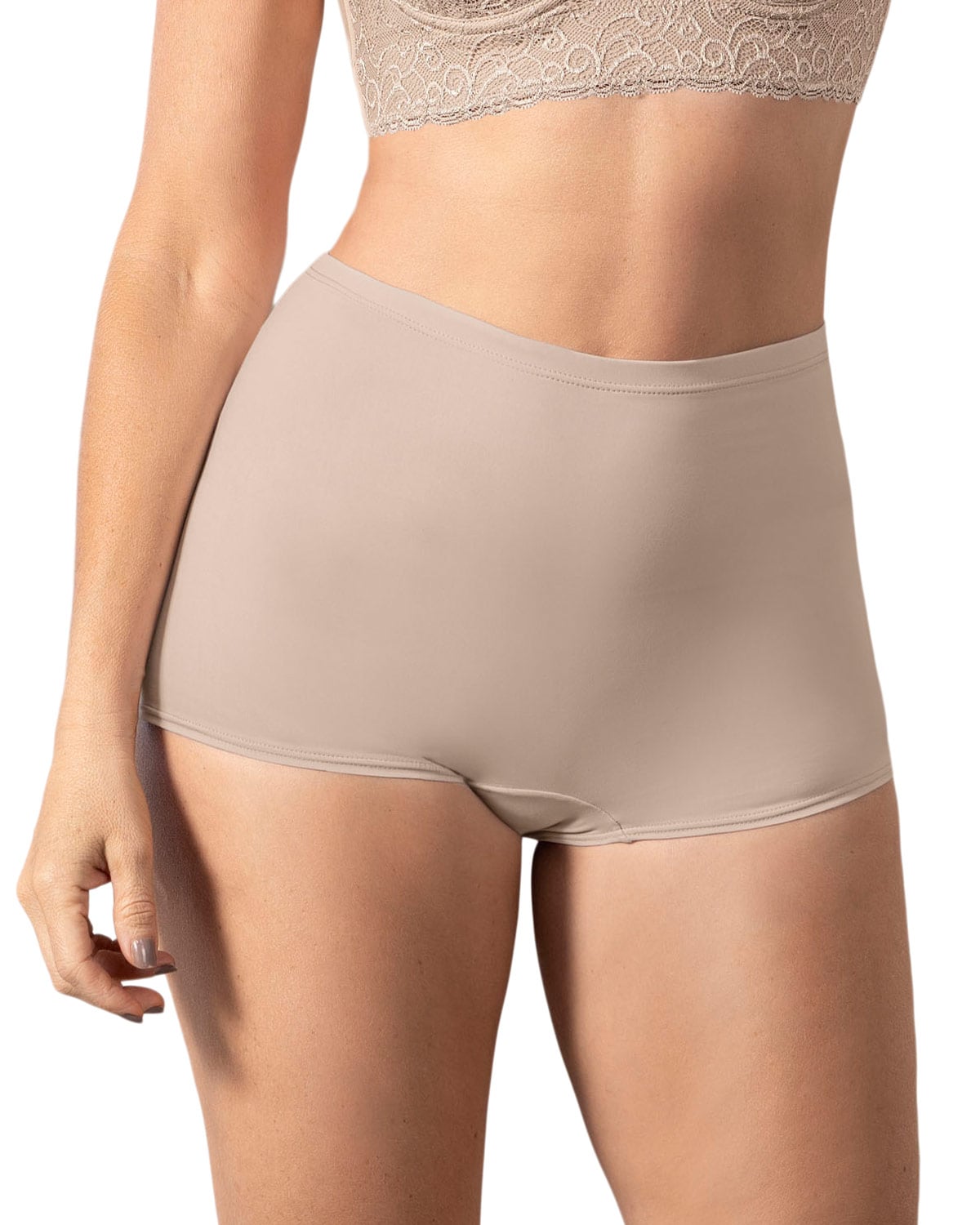 LEONISA BOXER TIRO ALTO EN TELA LISA 72321 CAFE CLARO - 1