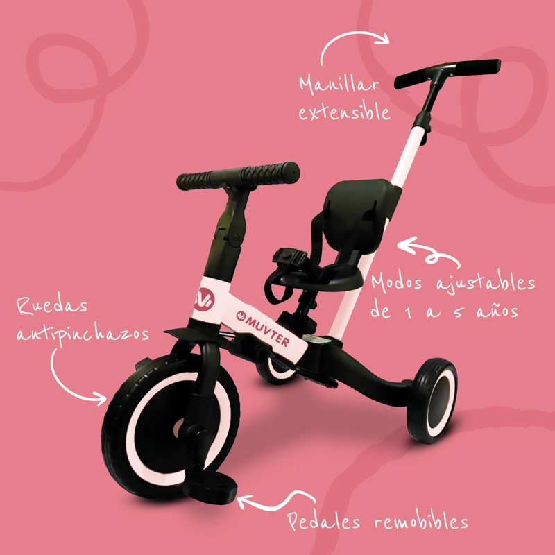 TRICICLO MULTIFUNCIONAL 5 EN 1 MUVTER RIDE ROSA - 4