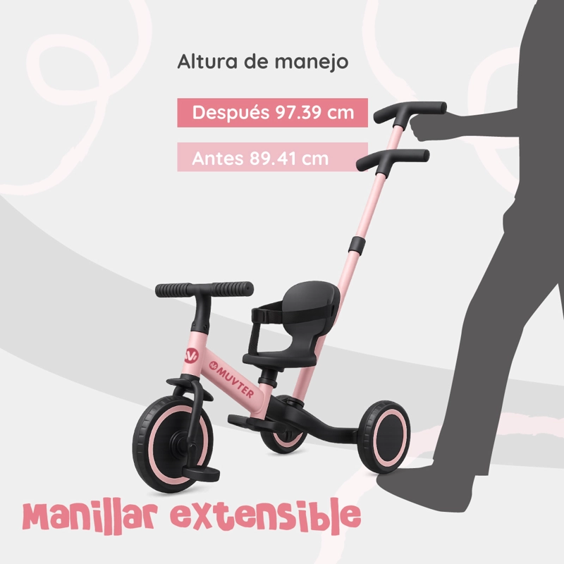 TRICICLO MULTIFUNCIONAL 5 EN 1 MUVTER RIDE ROSA - 8