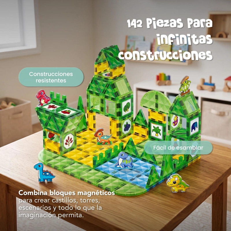 BLOQUES MAGNE TICOS DINOSAURIOS 142 PIEZAS CON ACUARELAS - 4