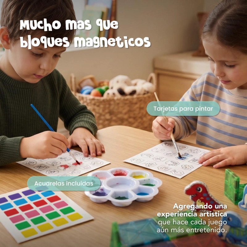 BLOQUES MAGNE TICOS DINOSAURIOS 142 PIEZAS CON ACUARELAS - 5