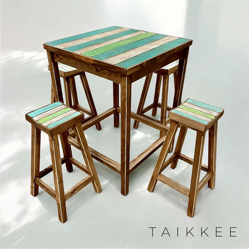 CONJUNTO MESA TERRAZA CON 4 TABURETES TAIKKEE CUBIERTA TONOS TURQUESA - 2