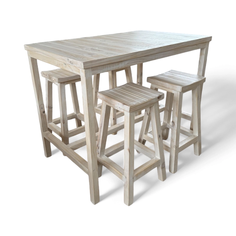 CONJUNTO TERRAZA CON 4 TABURETES TAIKKEE COLOR BLANCO DECAPADO - 1