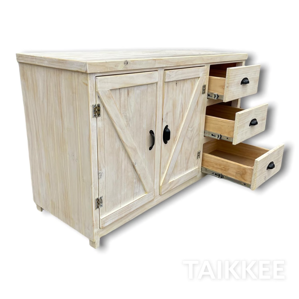 MUEBLE COCINA TAIKKEE MADERA 2 PUERTAS 3 CAJONES BLANCO RÚSTICO ALBAYALDE - 4