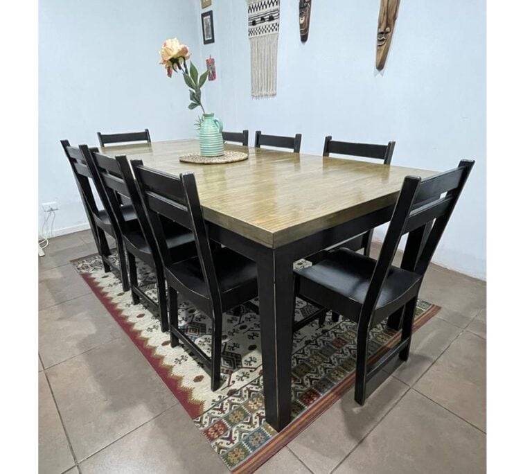 MESA COMEDOR TAIKKEE RÚSTICO CON 8 SILLAS ESTRUCTURA NEGRO MADERA - 3