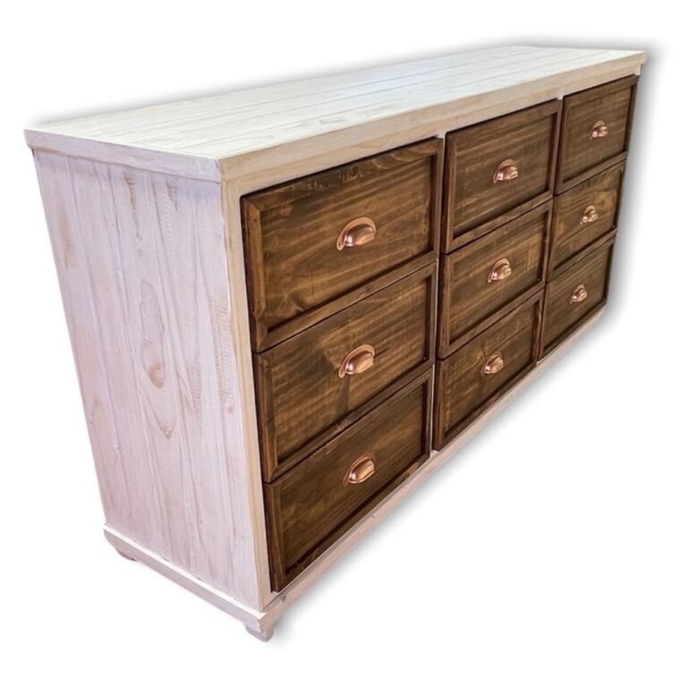 CÓMODA TAIKKEE MADERA 9 CAJONES BLANCO CON DECAPADO Y NOGAL - 2