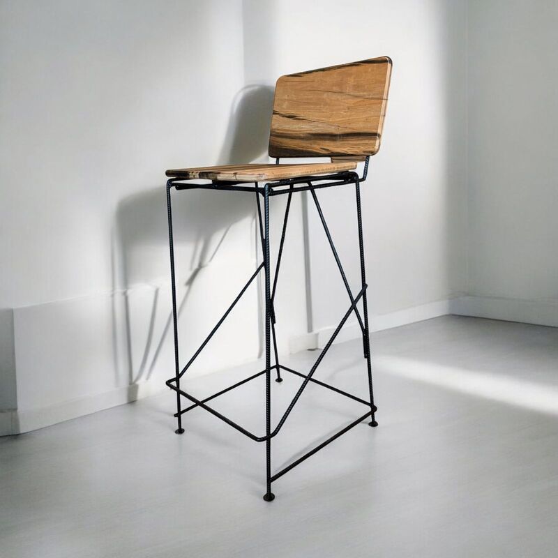 TABURETE TAIKKEE MADERA DE ROBLE INDUSTRIAL CON Y HIERRO - 3