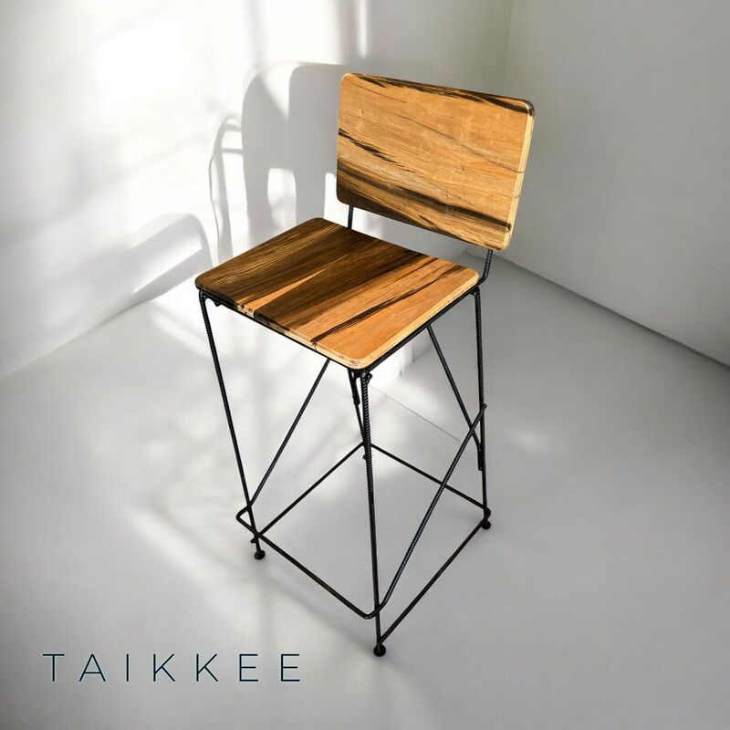 TABURETE TAIKKEE MADERA DE ROBLE INDUSTRIAL CON Y HIERRO - 4