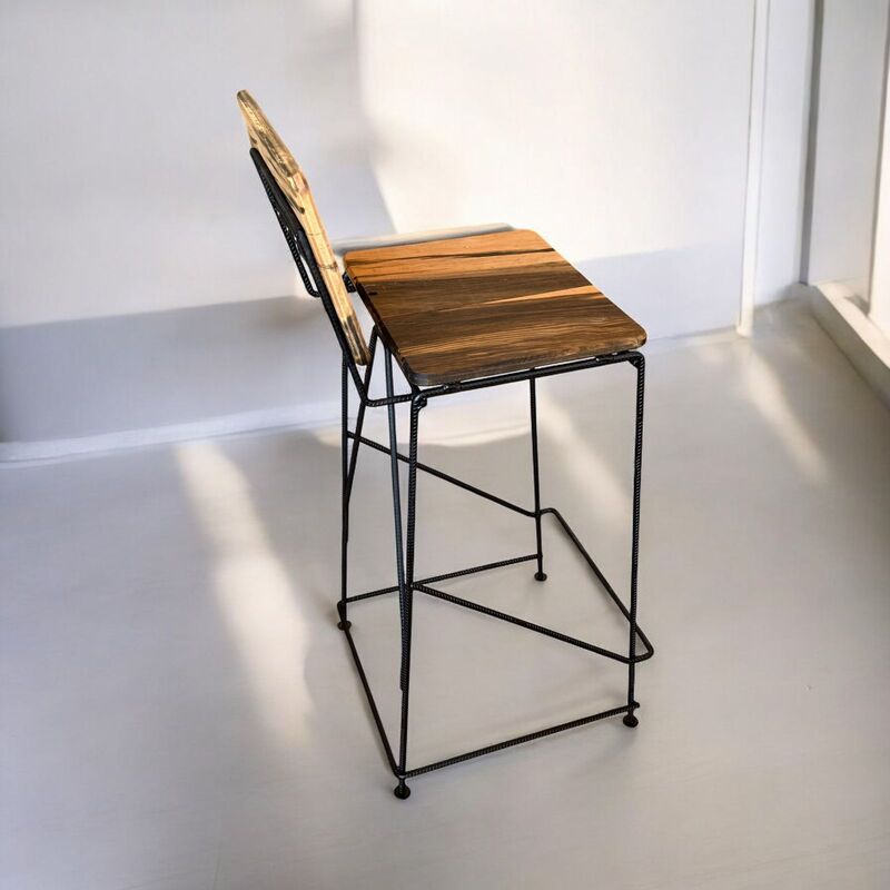 TABURETE TAIKKEE MADERA DE ROBLE INDUSTRIAL CON Y HIERRO - 5
