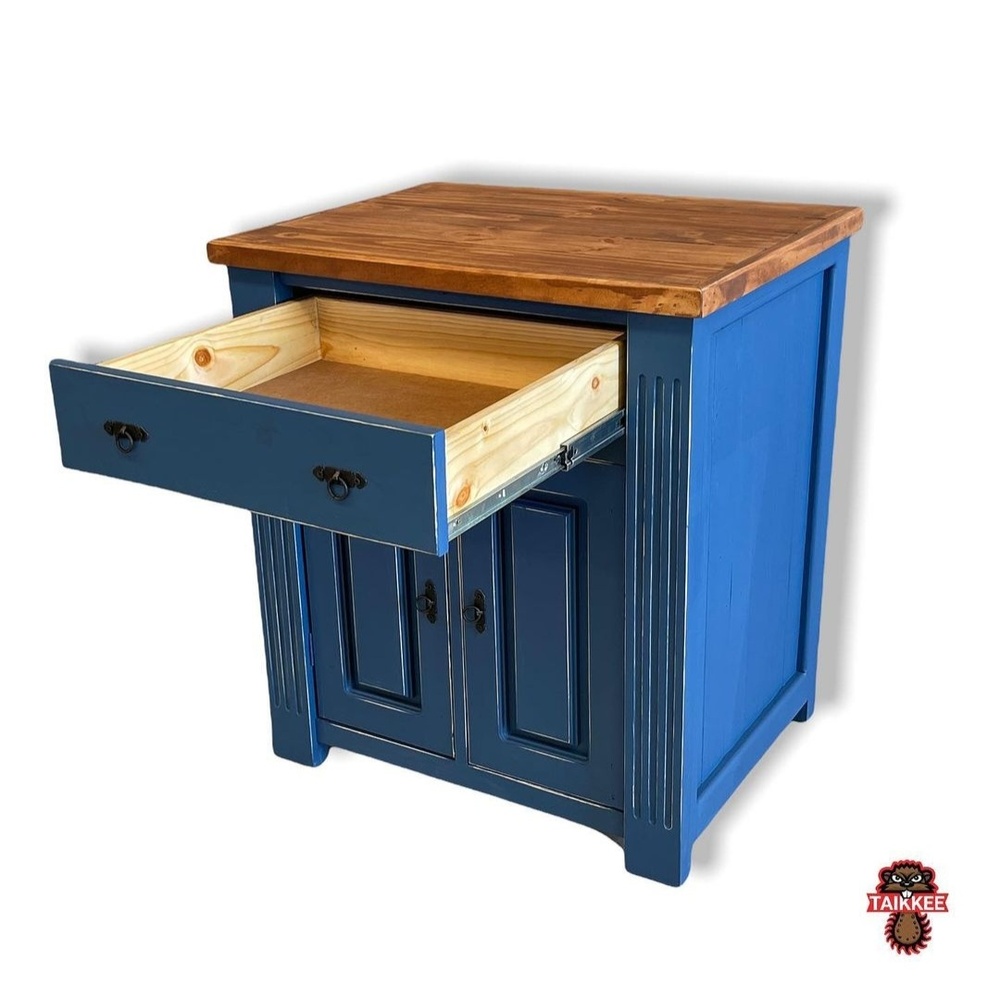 MUEBLE TAIKKEE MADERA AZUL PETROLEO CAVA BOTELLAS VIEJO - 3