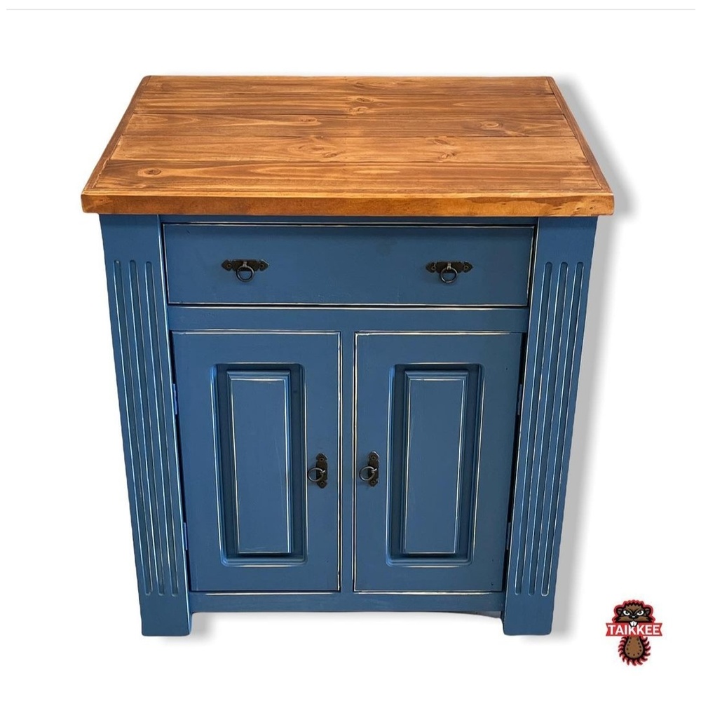 MUEBLE TAIKKEE MADERA AZUL PETROLEO CAVA BOTELLAS VIEJO - 4