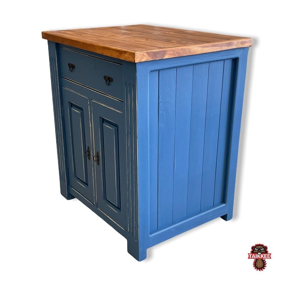 MUEBLE TAIKKEE MADERA AZUL PETROLEO CAVA BOTELLAS VIEJO - 5