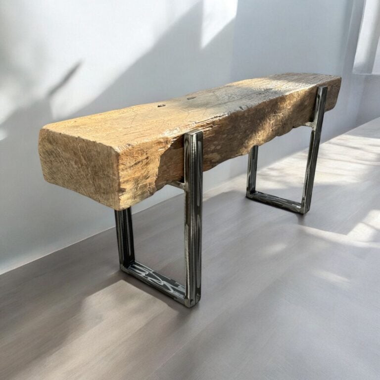 BANQUETA DE DURMIENTE DE ROBLE TAIKKEE CON PATAS DE FIERRO - 2