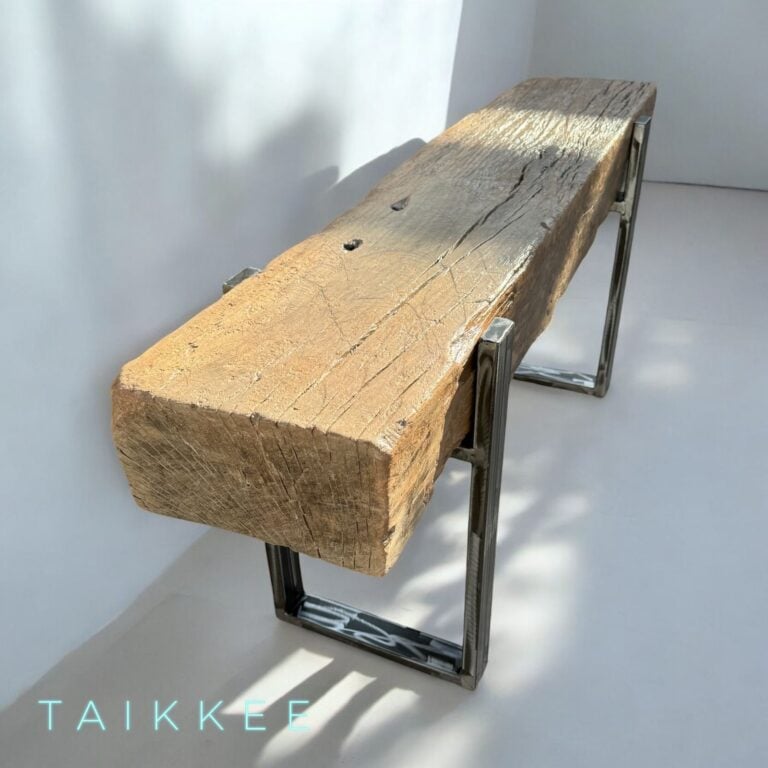 BANQUETA DE DURMIENTE DE ROBLE TAIKKEE CON PATAS DE FIERRO - 3