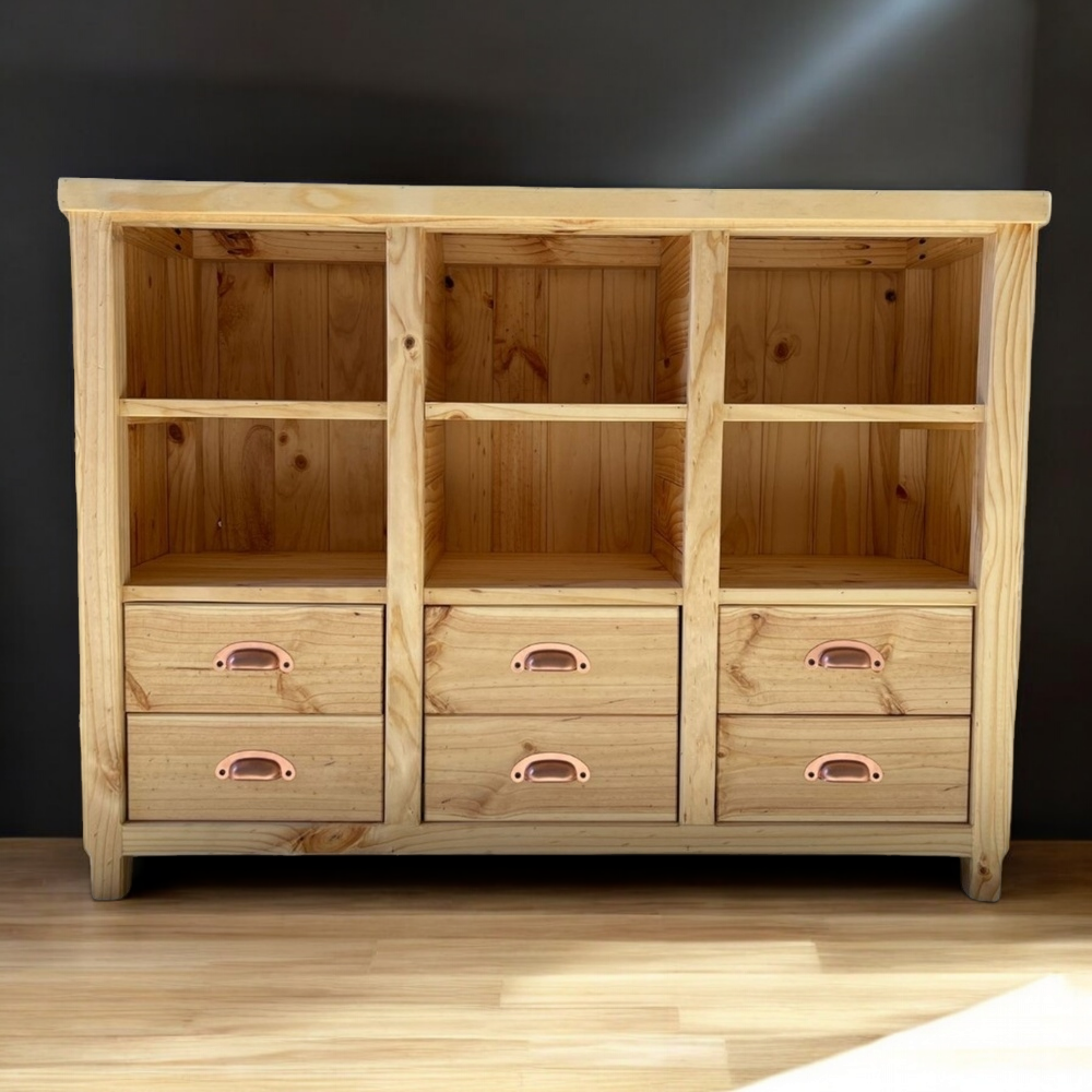 MUEBLE BUFFET DE MADERA RÚSTICO TAIKKEE CON 6 CAJONES - 2