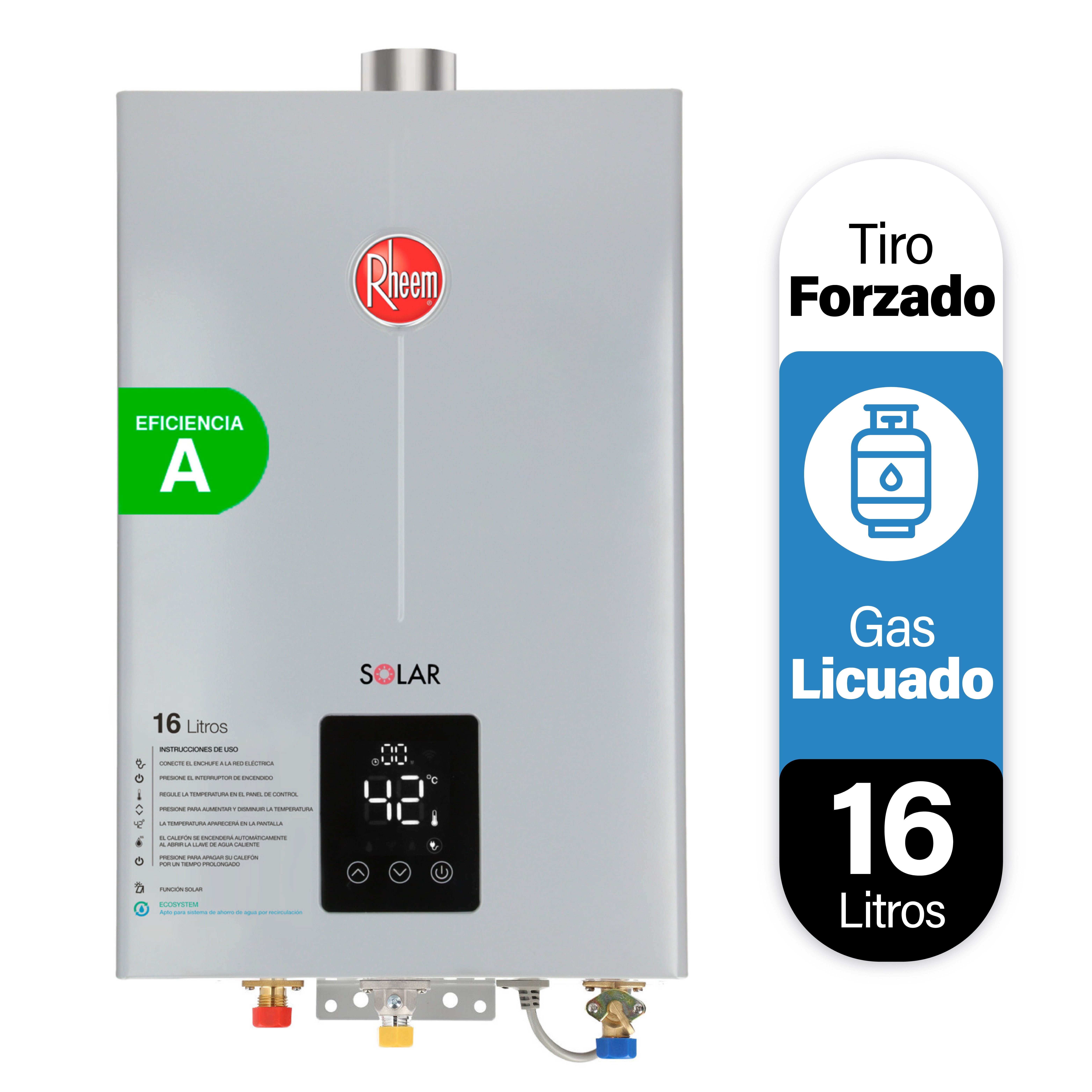 RHEEM CALEFONT A GAS LICUADO 16 L RHEEM TIRO FORZADO
