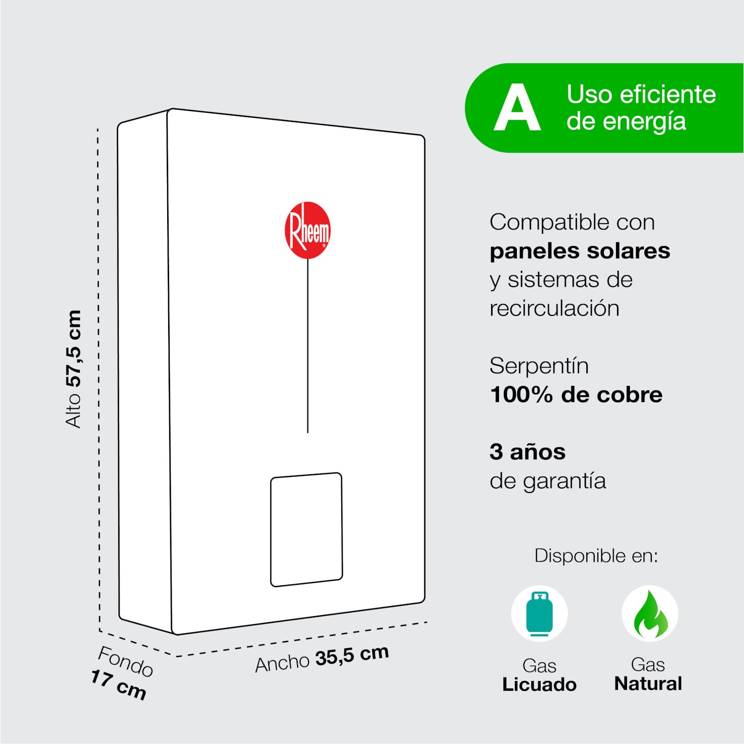PACK CALEFONT A GAS NATURAL 16 L RHEEM TIRO FORZADO + KIT - 5