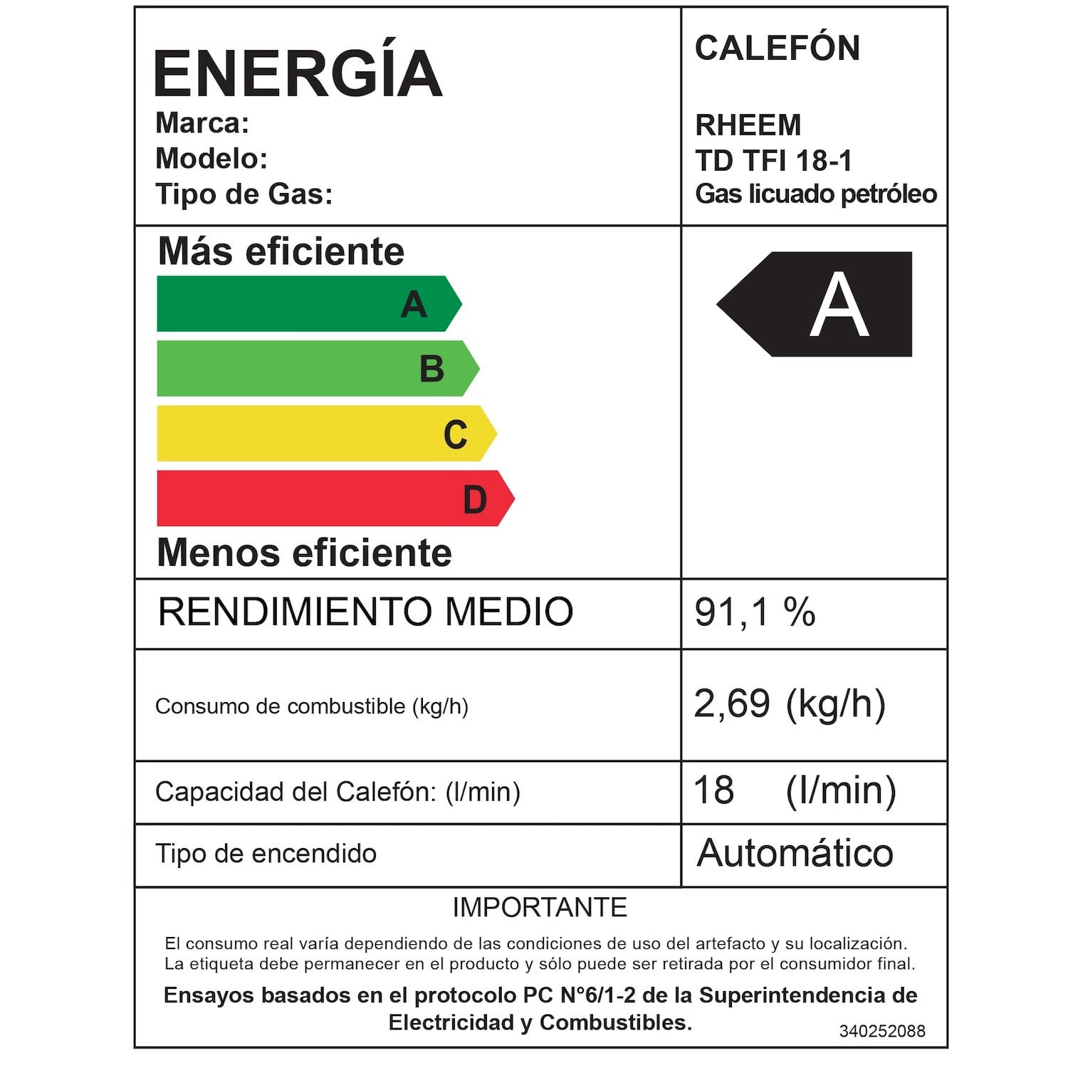 PACK RHEEM CALEFONT 18 LITROS TIRO FORZADO GAS LICUADO + KIT - 7