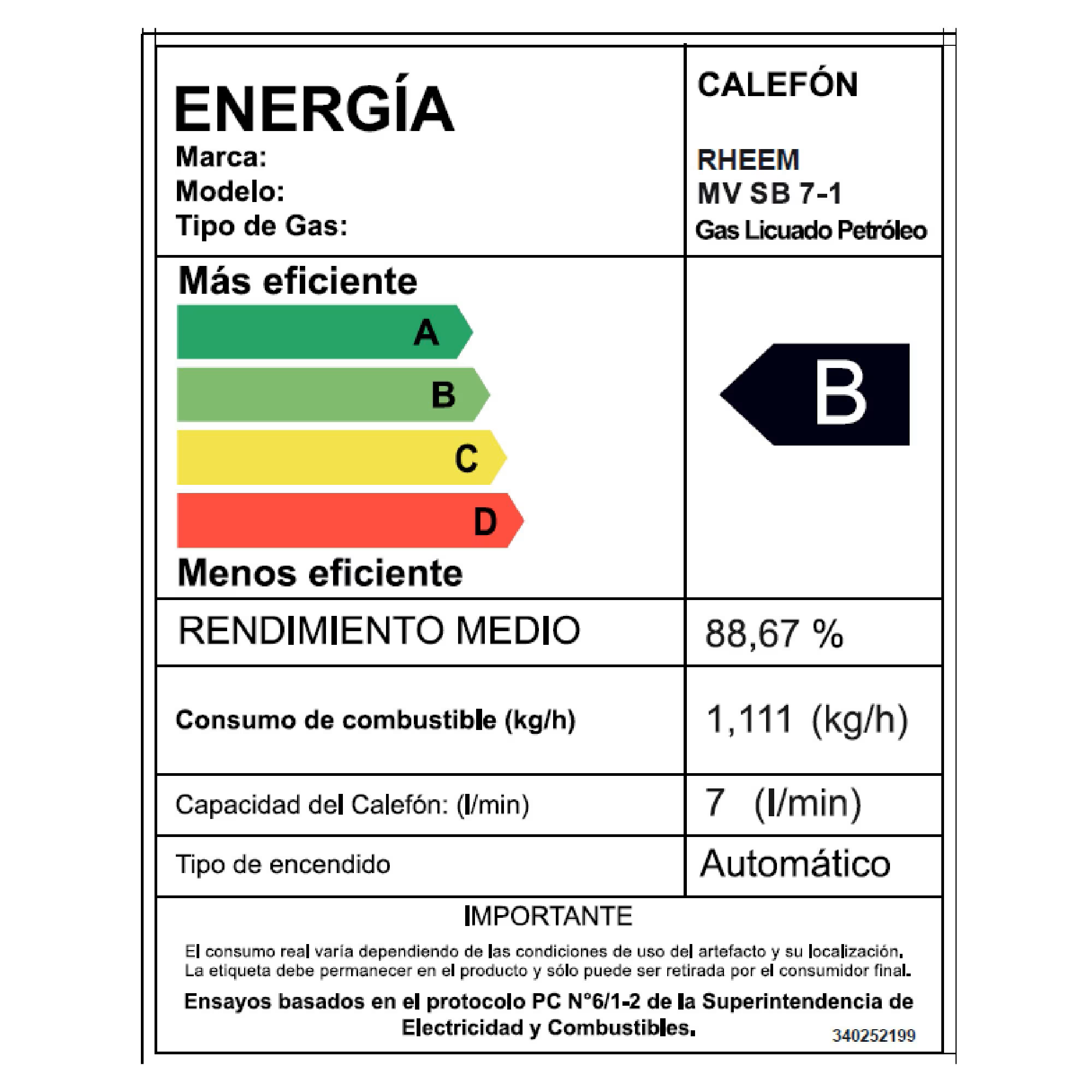 CALEFONT 7 LITROS GAS LICUADO TIRO NATURAL RHEEM - 3