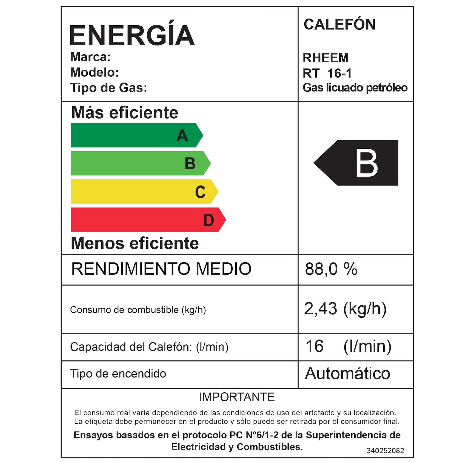 CALEFONT 16 LITROS GAS LICUADO TIRO NATURAL RHEEM - 3
