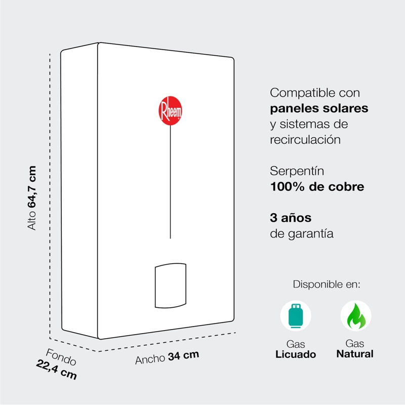 CALEFONT 10 LITROS GAS LICUADO TIRO NATURAL RHEEM - 9